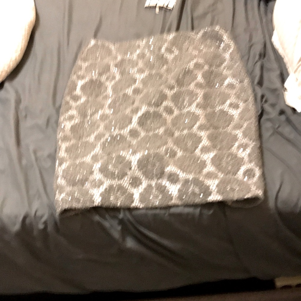 Silver lace over satin pencil skirt